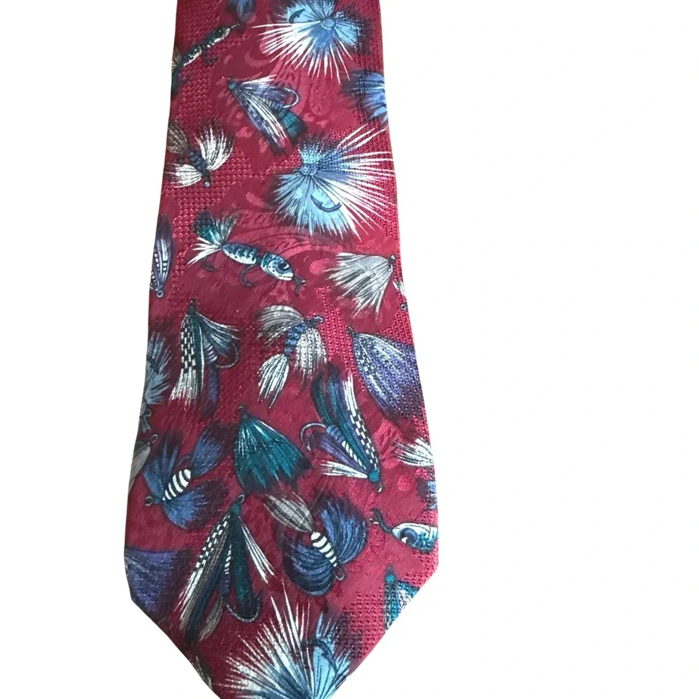 Mezzano Silk Necktie Mens Burgundy‎ Fishing Lure Fly Tying USA Made Fashion